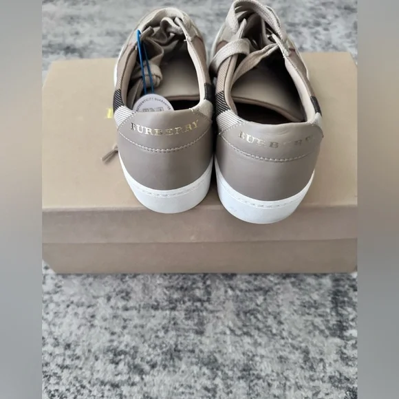 Burberry Tan and White Check Sneakers - Picture 2 of 11
